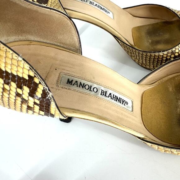 Manolo Blahnik Snakeskin Peep Toe D'Orsay Pumps Size 38 - Picture 9 of 10